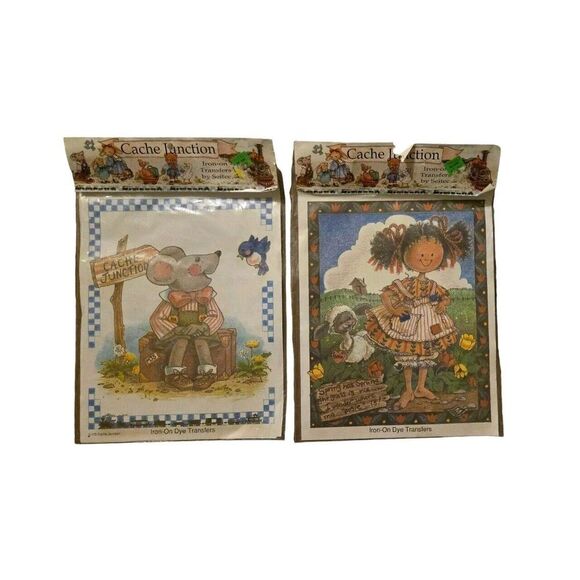 Vintage Cache Iron On Transfers (Lot Of 2) Little Girl & Mouse - Picture 1 of 4